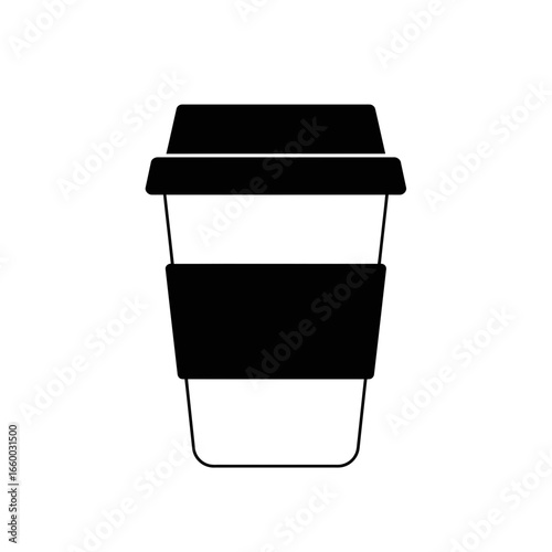 Minimalist black silhouette of a to-go coffee cup icon. Simple vector graphic for a takeaway beverage.