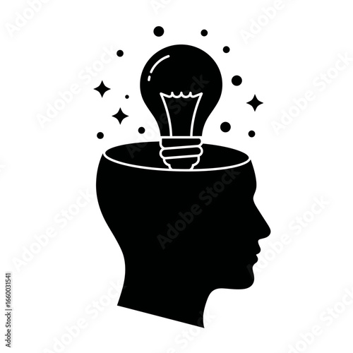 Brainstorm Light Bulb Idea in Head Silhouette