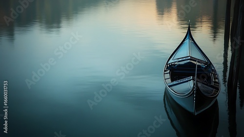 Serene Gondola Awaits On Calm Water At Dawn