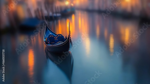 Solitary Gondola at Sunset in Venice Italy