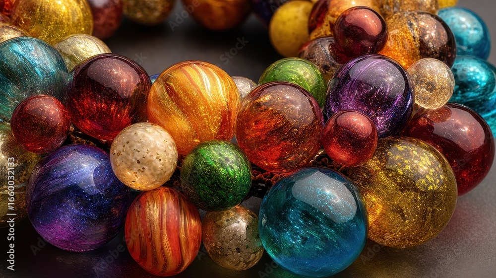 Obraz premium Festive wreath made entirely of colorful glass baubles, artistic holiday decor.