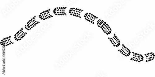 Curved Trail of Shoe Prints on White Background Footsteps Concept