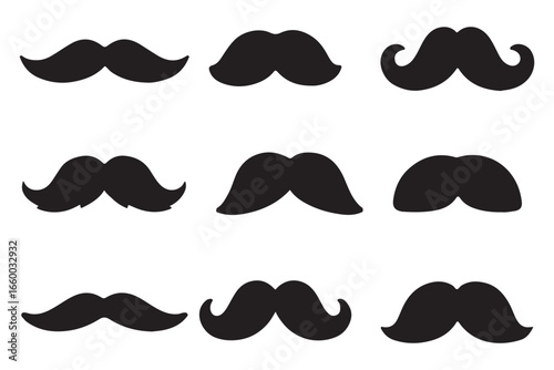 Set of black man mustache icons. Mustache collection set. set of mustaches