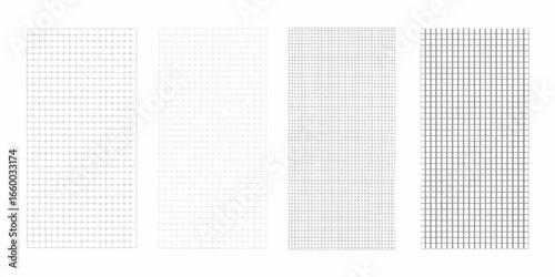 Four Rectangular Grid Patterns with Varying Opacity and Line Thickness on White