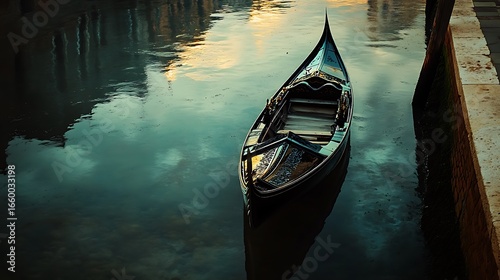 Venetian Gondola Serenely Docked on Calm Canal Waters