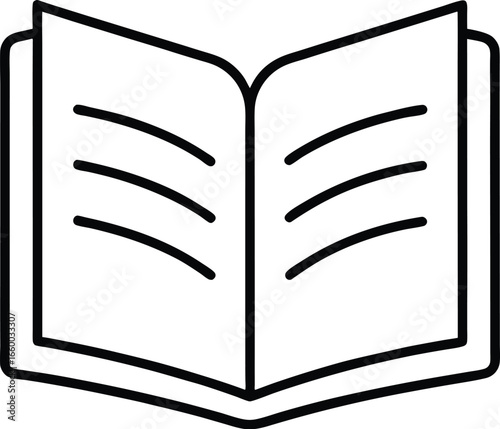 Outline of an open book with pages and text, isolated on transparent background