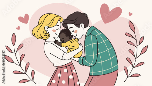 Loving Family Holding Newborn Baby Together.