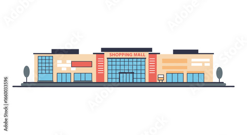 A large shopping mall building with glass windows and doors