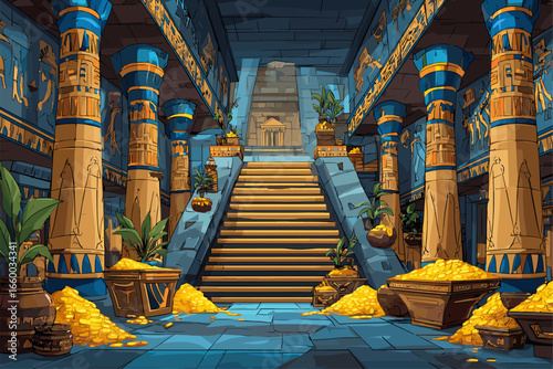 Ancient Egyptian Temple Interior with Wealth and Rich Decorations
