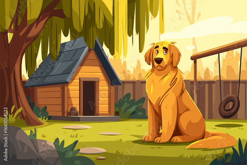 Charming Golden Retriever in a Serene Backyard Setting