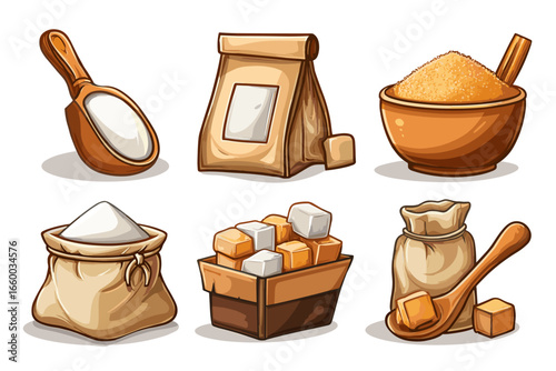 Illustration of Different Types of Sugar and Sweeteners in Cute Vector Style
