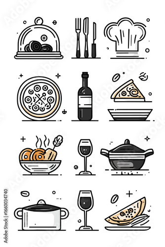 Cooking and Dining Icons Set in Minimalist Style