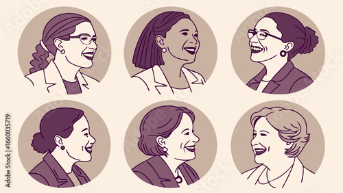 Six Profile Portraits of Smiling Women in Business Attire.