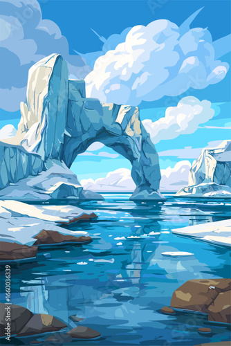 Stunning Arctic Landscape with Ice Arch and Calm Waters