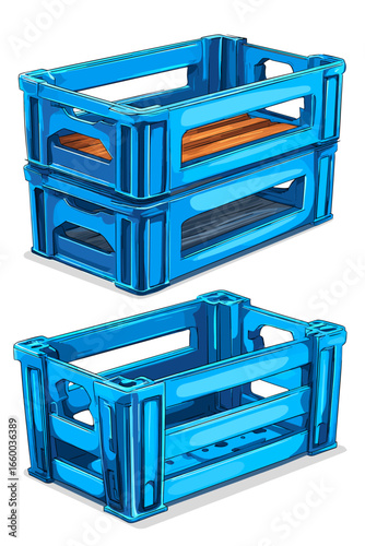 Stacked Plastic Crates in Blue Color - Ideal for Storage and Organization