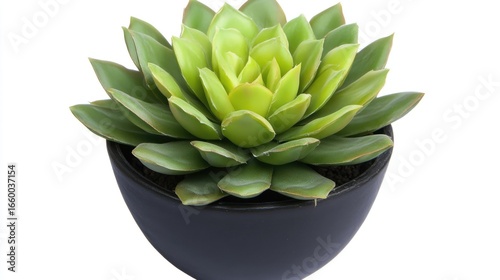 Vibrant Green Echeveria Succulent in Black Pot Isolated on White Background Minimalist Style Houseplant Decoration and Indoor Gardening Still Life Photography