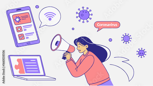 Woman Announcing Coronavirus Information via Megaphone.