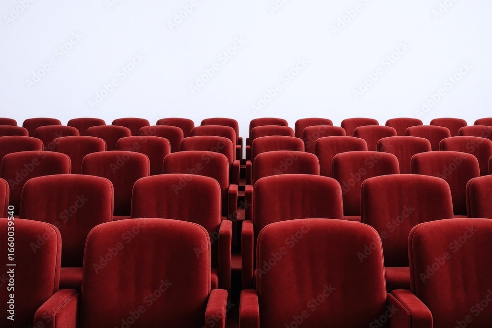 Naklejka premium Rows of Empty Red Seats in a Theater Auditorium with Copy Space for Presentations