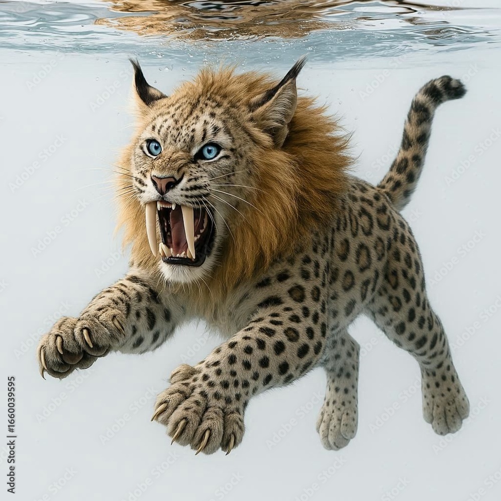 Obraz premium Sabertooth lion tiger catlike in water