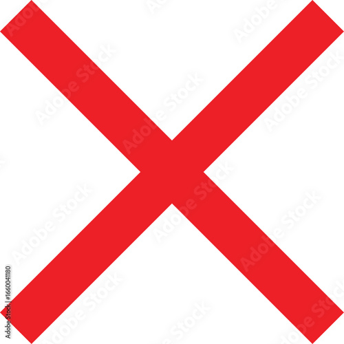 Red cross mark vector symbol representing error, wrong, or cancellation. Ideal for icons, alerts, web design, apps, and business graphics. Clean, bold, and modern flat style design.