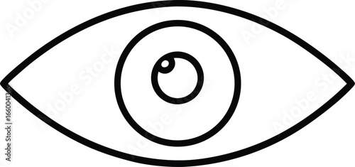 A simple black and white line drawing of an eye, isolated on a transparent background, representing vision and perception