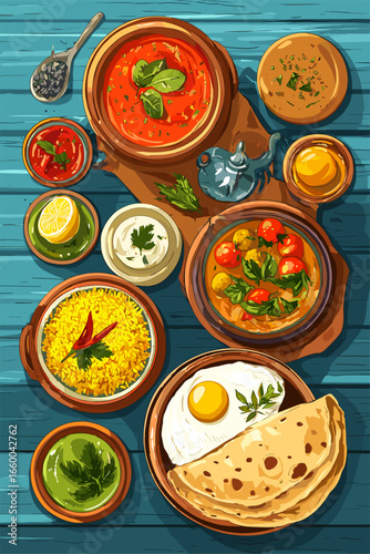 Delicious Indian Cuisine Spread with Varied Dishes and Ingredients
