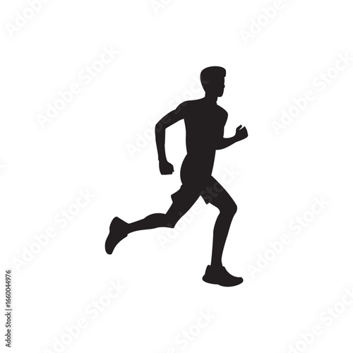 Runner mid stride silhouette. Side profile runner in full stride fitness icon.