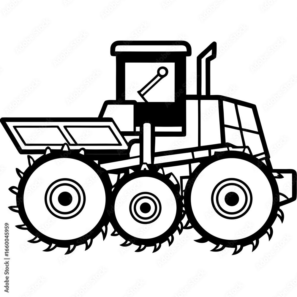 Fototapeta premium Diesel Cultivator Outline Illustration