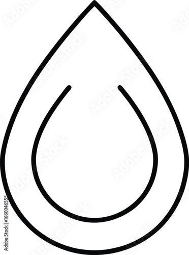 Minimalist outline icon of a water drop, representing purity and hydration, isolated on a clean transparent background