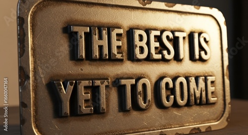 The Best Is Yet To Come Embossed Metal Sign, Inspirational Message, Brown Tones.