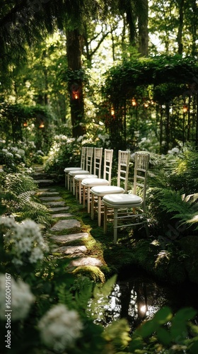 Wallpaper Mural Wedding Ceremony Setup with Chairs in Enchanted Forest Garden Setting Torontodigital.ca