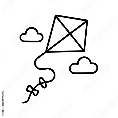 Clean outline of a flying kite with string and bows