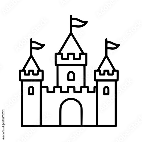 Minimal outline of a stone castle with battlements and gate