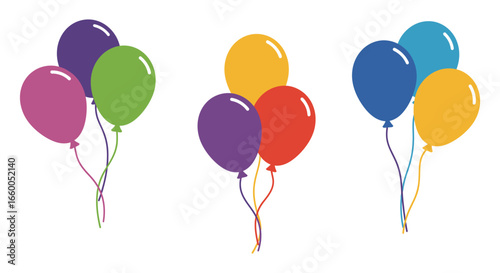 Colorful balloons in clusters on white background for party decoration