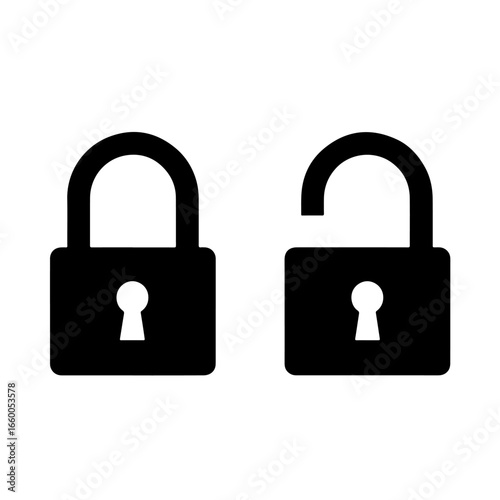 Lock and unlock vector icon security privacy symbol access protection safety secure padlock locked open