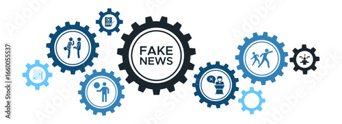 Fake News and Disinformation Prevention Banner with Rumor Control, Chaos Management, and Clarity Icons