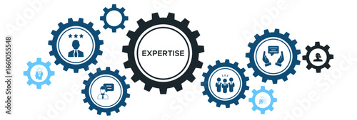 Expertise and Knowledge Management Banner Icons: Consulting, High-Level Experience, Teamwork, Research, Trust, and Advisory Services
