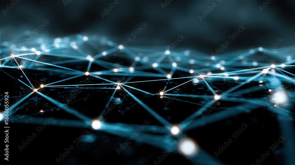 Obraz premium Connected devices communicating over glowing mesh network