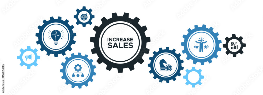 Obraz premium Increase Sales Banner Concept: Goals, Strategies, Marketing Solutions, Growth, and Performance Optimization