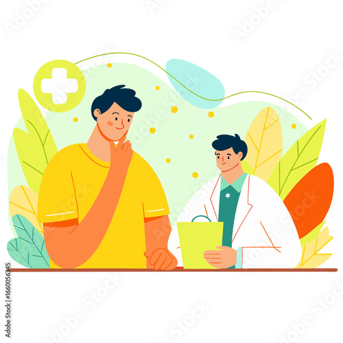 vector illustration of a doctor consulting a patient on a white background.