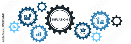 Inflation and Economic Trends Icon Concept with Price Level, Purchasing Power, and Consumption Metrics Analysis