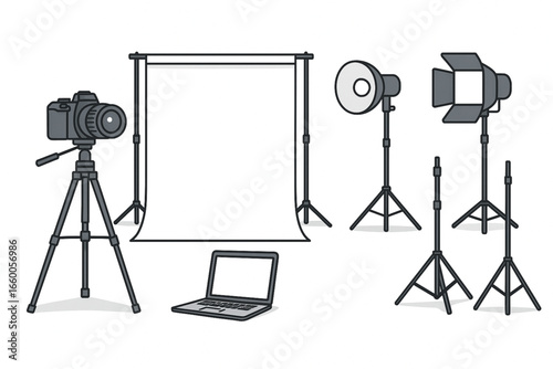 photo camera and tripod set vector