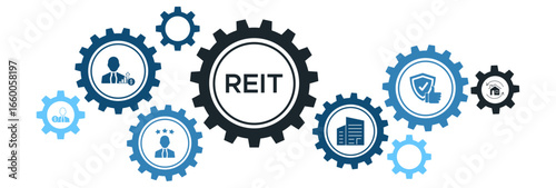 Real Estate Investment Trust (REIT) Banner with Icons for Manager, Broker, Investor Trust, and Financial Returns