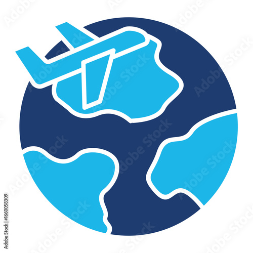 Flight Icon In Blue Monochrome Flat Design, Vector Illustration