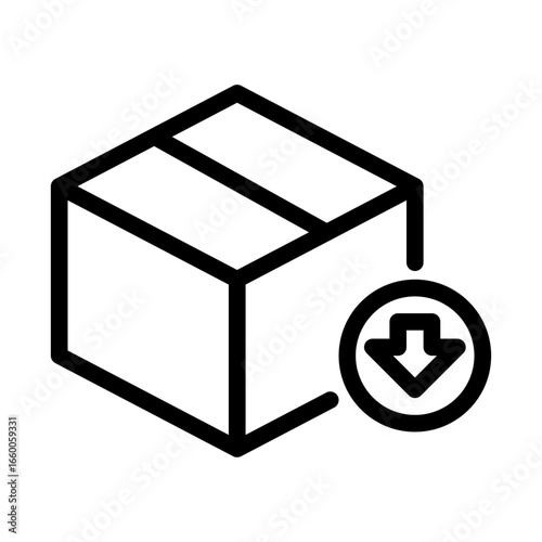 Black Line Art Box with Down Arrow Graphic on White