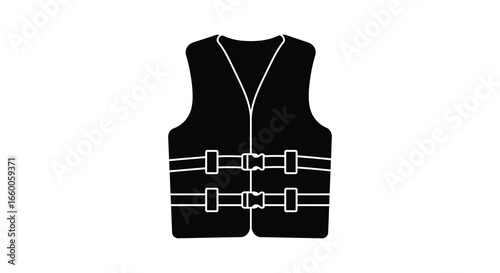 Black bulletproof vest with two buckle straps and white outline