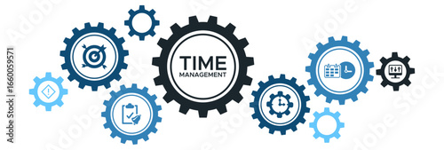 Time Management Icon Concept Featuring Scheduling, Prioritization, Efficiency, Alerts, and Objective Control Tools