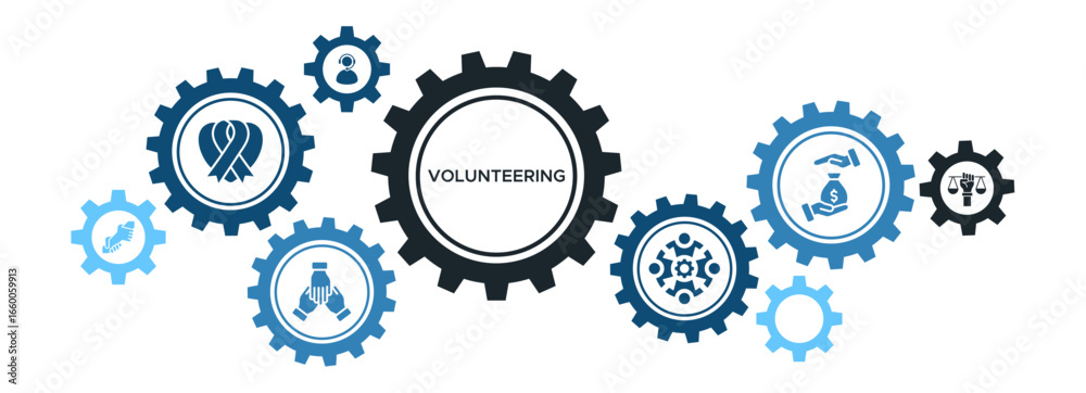 Volunteering and Community Aid Banner Vector Concept Featuring Icons for Charity, Support, Donations, and Unity Volunteering and Community Aid Banner Vector Concept Featuring Icons for Charity, Support, Donations, and Unity