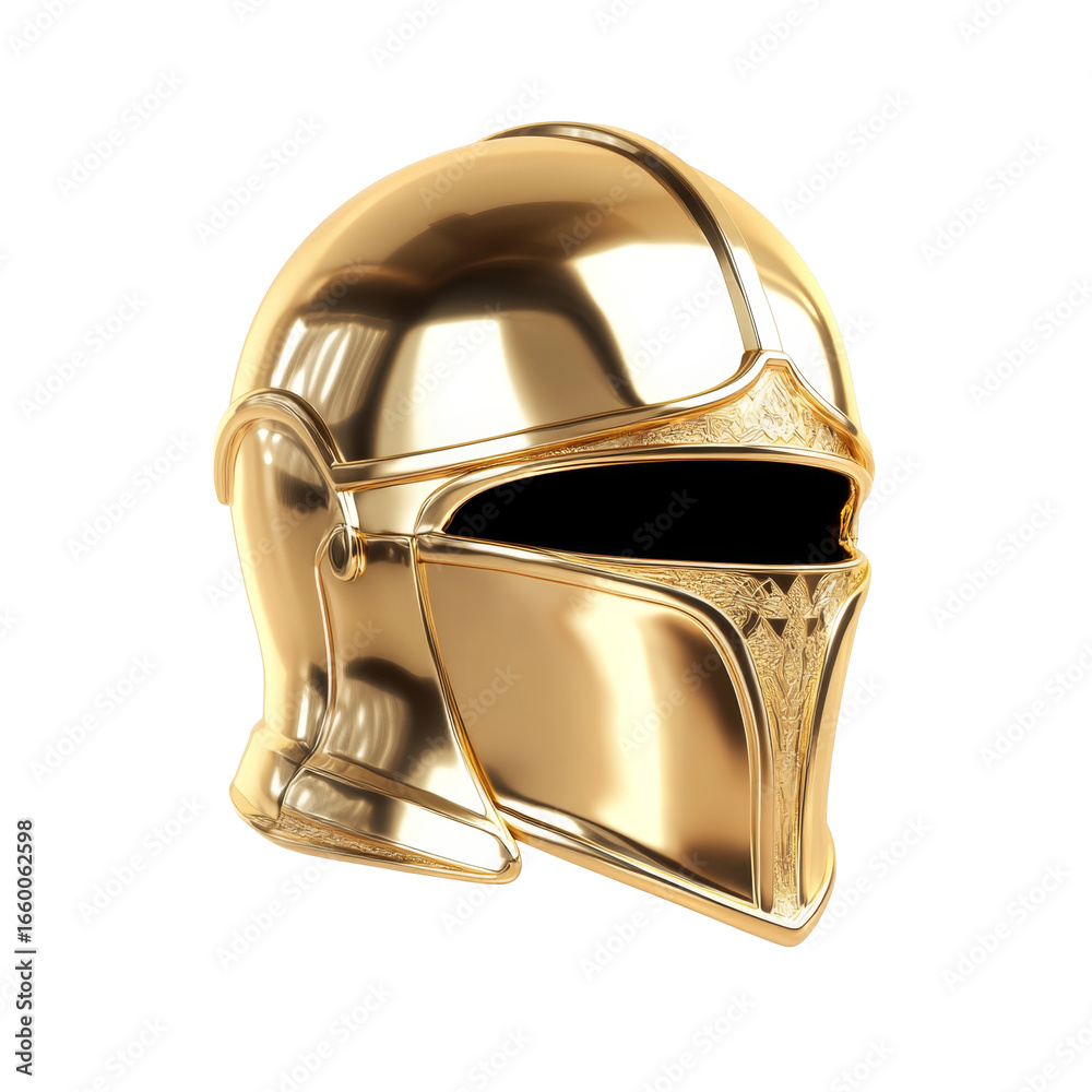 Fototapeta premium Golden medieval helmet with ornate detailing and reflective finish