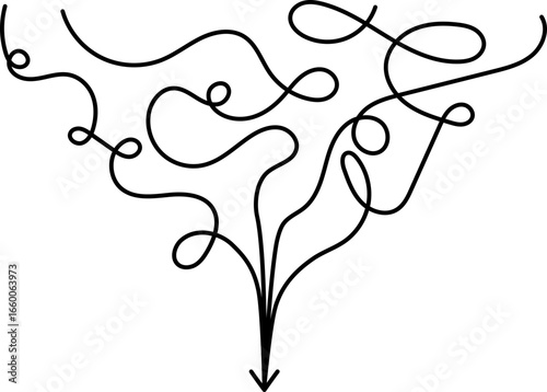 Branching squiggle formed by thick irregular curves dividing into separate flowing lines.